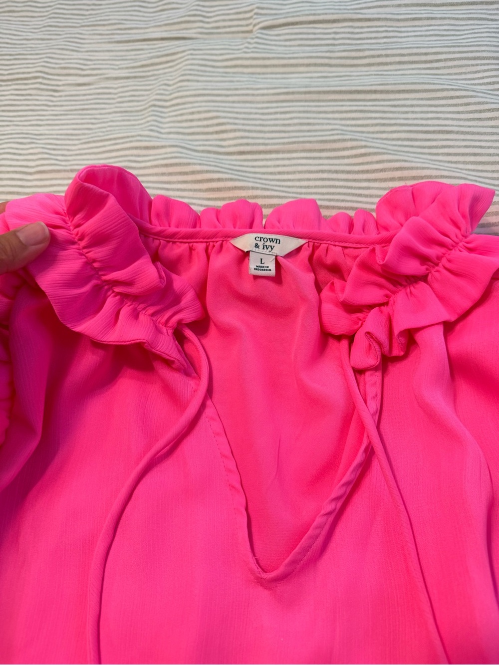 crown & ivy Neon Pink Ruffle-Trim Women's Blouse